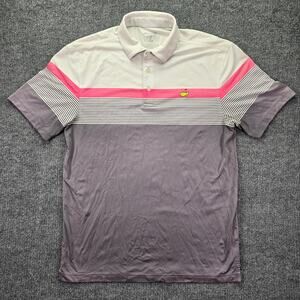 Masters Tech Polo Shirt Mens Medium Gray White Striped Augusta Golf Performance